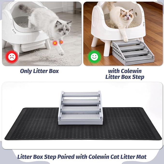 Adjustable Litter Box Step for Cats, 4-Layer Litter Catcher Ramp for Automatic Litters Robot, Cat Stool for Kittens and Senior Cats, Cat Steps for Litterbox Easy Clean (Grey)