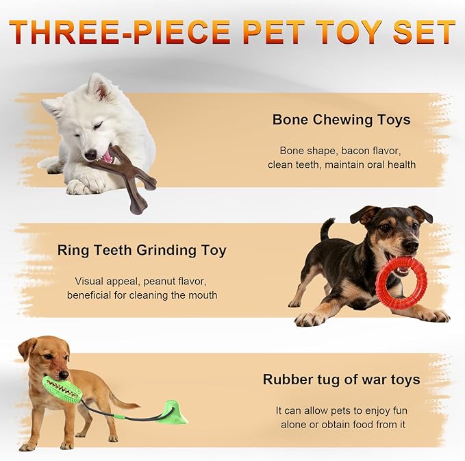 Durable Dog Chew Toys 3 Pack | Treat Dispensing Design, Fun & Secure Interactive Dog Toys | Dog Toys to Keep Them Busy