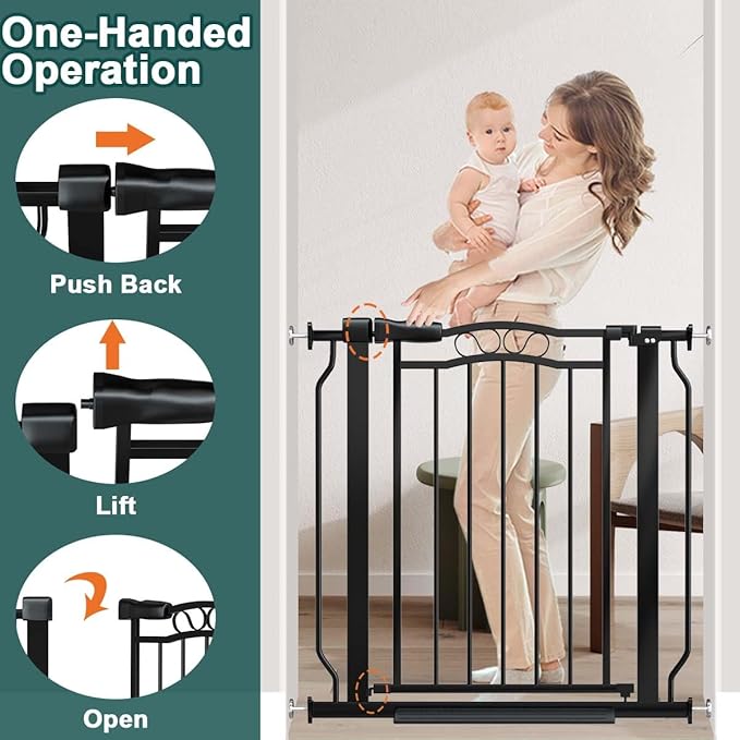 Fairy Baby 53.1"-62.5" Extra Wide Baby Gates for Stairs & Doorways, Long Baby Safety Child Toddler Gate Pressure Mounted No Drill, Metal Auto Close Large Pet Dog Gate Walk Thru Indoor Outdoor, Black