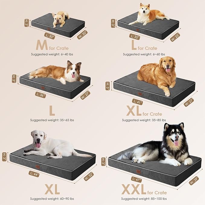 EHEYCIGA Memory Foam Dog Bed Orthopedic 36"x27"，Waterproof Pet Bed for Larged Size Dogs ，Washable Pet Mat with Removable Cover,Dark Grey