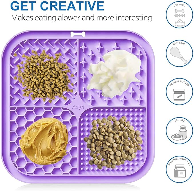2 PCS Licking Mat for Dogs & Cats with Suction Cups, Dog Slow Feeder Lick Pat for Anxiety Relief, Dog Toys Feeding Mat for Butter Yogurt Peanut, Pets Bathing Grooming Training Mat (7.9''*7.9'')