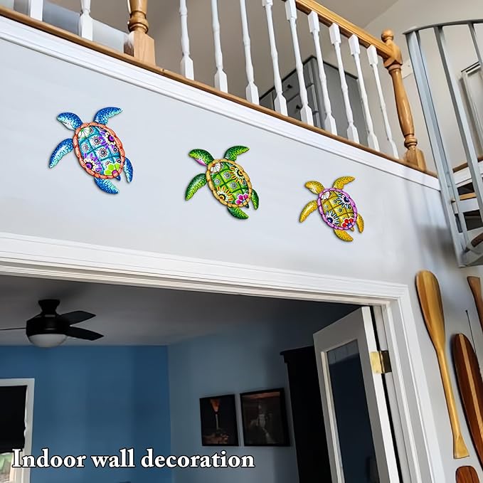 WHBIMGOOO Metal Sea Turtle Wall art Decor，Beach/Ocean/Nautical Theme Outdoor wall decor，Decorations for Garden Backyard Pool Patio Balcony Kitchen or Bathroom (3 Pack)