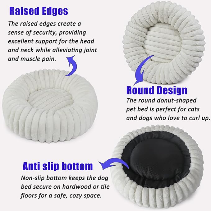 Tiny Dog Bed for Small Dogs and Cats – 16 Inch Donut Washable Soft Comfort Indoor Extra Small Pet Bed,Calming Anti-Anxiety Non-Slip Fluffy Plush Faux Fur Round Puppy Beds Fits Up to 5 lbs Pets,Cream