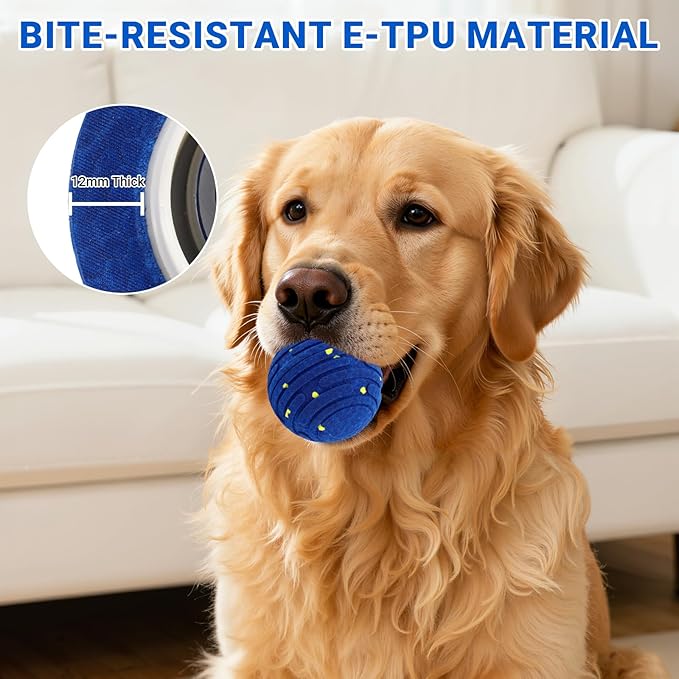 Smart Interactive Dog Toy with Remote Control, E-TPU Toy Ball for Aggressive Chewers, Automatic Moving, IPX6 Waterproof, Rechargeable Rolling Ball for Small/Medium/Large Dogs, BLU&YLW