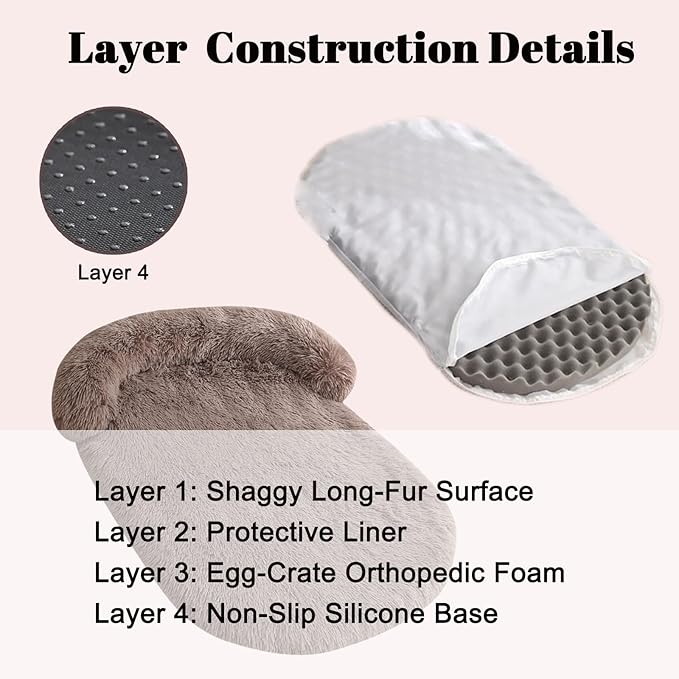 Calming Dog & Cat Beds for Small Medium Dogs Cats, Anti-Anxiety Plush Pets Lounge Couch Sofa Orthopedic Cushion, Soft Fluffy Faux Fur Washable, Fits up to 25 lbs Pets (Oval, Brown 26"x20")