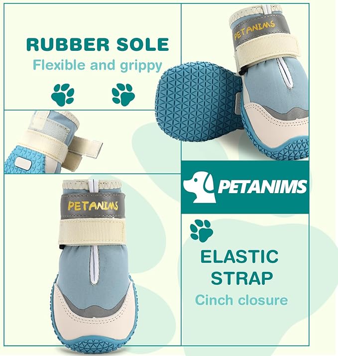 Dog Shoes for Large Dogs, Medium Dog Boots & Paw Protectors for Winter Snow, Waterproof Dog Booties for Hot Pavement, Hardwood Floors, for Rainy Blue Size 4