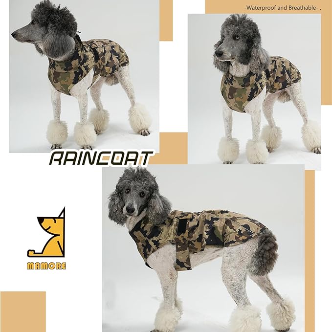 Waterproof Dog Raincoat with Reflective Strip, Adjustable Breathable Rain Coat Jacket with Leash Hole for Dogs (Camo, XX-Large)