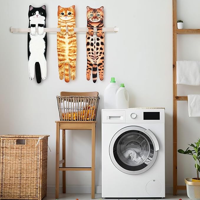 PAT JUUMG Funny Cat Hand Towels for Bathroom Kitchen Decor Towel,Cute Decorative Hanging Face Towels,Super Absorbent Soft, Housewarming Gift,Cat Lovers Gifts for Women (Leopard)