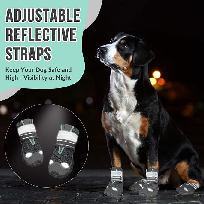 SlowTon Dog Shoes for Large Small Medium Dogs - Breathable Dog Boots for Summer Hot Pavement, Paw Protector for Outdoor Walking Winter Snow, Anti-Slip Rubber Dog Booties for Hardwood Floor (GY, 0)