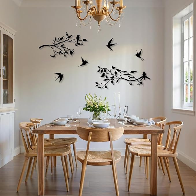 Harikikochuu 4PCS Metal Birds Wall Art Decor, Birds on the Branch Metal Silhouette Art, Black Leaves with Bird Outdoor Hanging Wall Sculpture for Home Office Balcony Garden Decor.（Swallow）