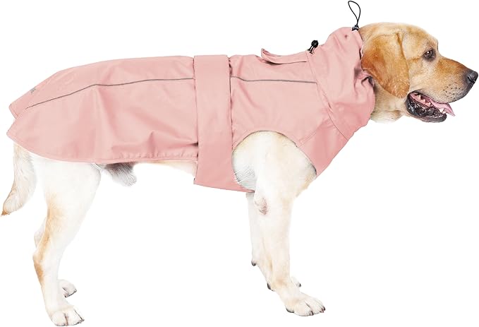 Waterproof Dog Raincoat with Reflective Strip, Adjustable Breathable Rain Coat Jacket with Leash Hole for Dogs (Pink, Large)