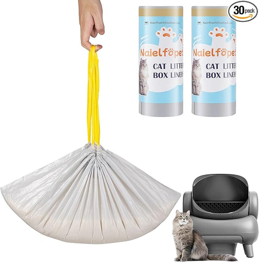 30 Count Cat Litter Bags, Compatible with Neakasa M1 Open-Top Self Cleaning Cat Litter Box, 3 Mils Super Thick Replaced Waste Bags, 27" x 13" Kitty Litter Waste Receptacles Bags