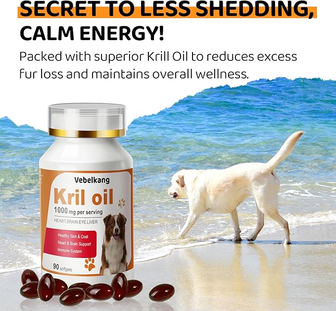 Krill Oil Omega 3 for Dogs - Allergy Relief - Joint Health - Itch Relief, Shedding - Skin and Coat Supplement - 90-Count Deep Sea Krill Oil Capsules - Omega 3 6 9 - EPA & DHA Fatty Acids