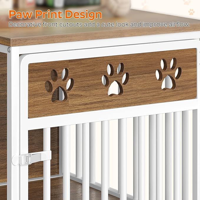 Dog Crate Furniture for Small Dogs, Wooden Dog Kennel, Indoor Pet Crate End Table, Two-Tier Small Pet Crate, for Living Room, Bedroom, White and Walnut DC01WH