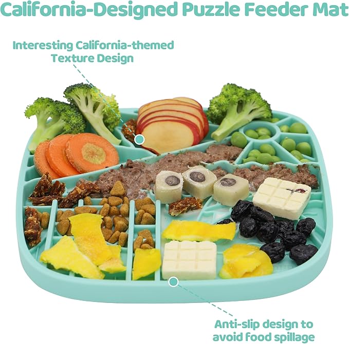 Puzzle Feeder Dog Lick Mat,Freezable Dog Enrichment Toys for Mental Stimulation and Anxiety Relief, Silicone Lick Mat for Dogs and Cats, Dog Slow Feeder that Supports All Types of Food, Green