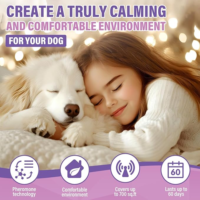 Dog Pheromones Calming Diffuser 3 in 1 Advanced Kit Appeasing Pheromone Diffuser to Calm Pet (1 Plug in+2x48ml Refill) for Anxiety Relieve Relief Reduce Aggression Fighting Stress (Lavender)