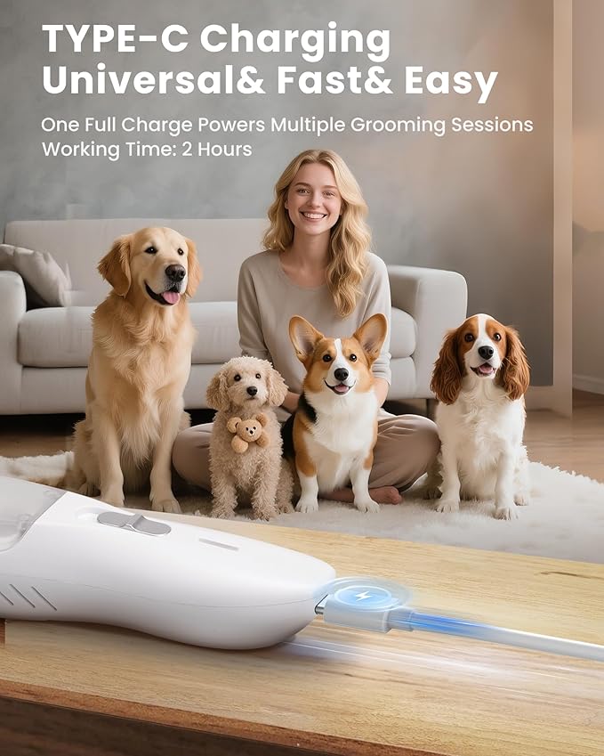 Vacuum Dog Paw Trimmer, Low Noise Paw Trimmers for Dog's Feet with Hair-Suction, Safety Cordless Electric Dog Clippers for Grooming, Rechargeable Cat Shaver for Paws, Ears, Face