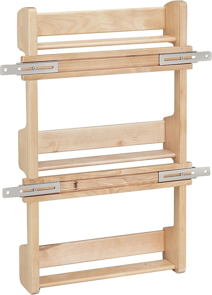 Rev-A-Shelf 18" 3 Tiered Pull Out Shelf Organizer for Kitchen Cabinets, Pantry Storage Spice Seasoning Rack, Door/Wall Mounted, Maple Wood, 4SR-18