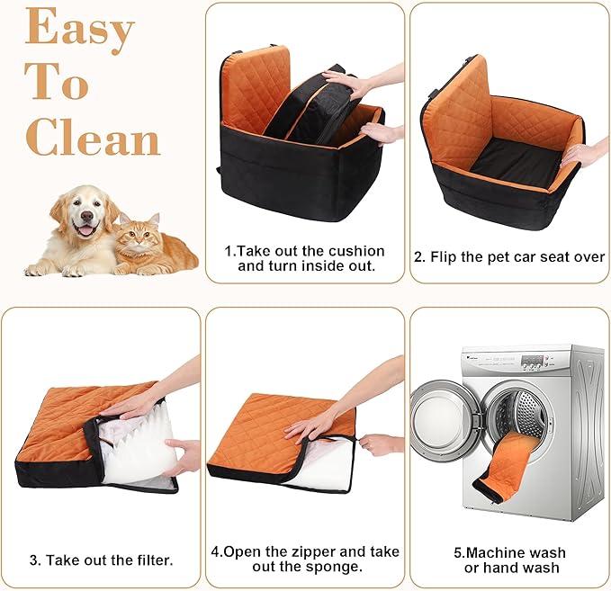 Dog Car Seat for Small/Medium Dogs,Pet Dog Booster Car Seat Puppy 15-35 lbs with Soft 4+2in Detachable Pads Detachable Elevated Cushion and Washable Cover Safety Belts Storage Pockets Easy to Install