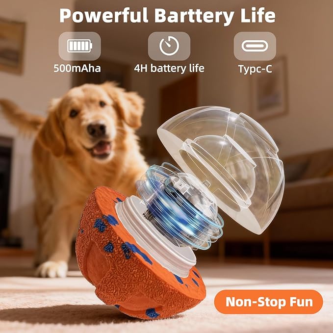 Moving Dog Toy - Medium Bouncy Fetch Balls for Dogs 20-80 lbs, Automatic Moving, Rotating & Bouncing, E-TPU Material - Floating Water Pet Toys - Size Large - 3.54-inch Diameter