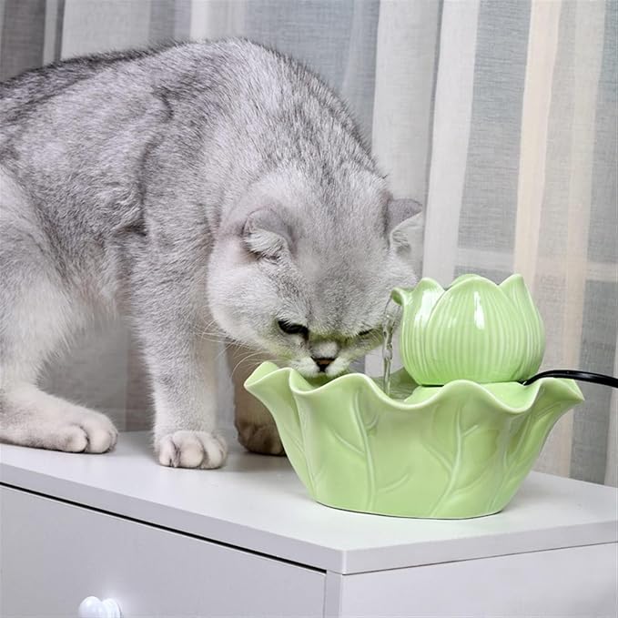 Automatic Ceramic Cat Water Fountain, Dual Filtration, Super Silent Pet Drinker for Cats & Dogs, Waterer Bowl