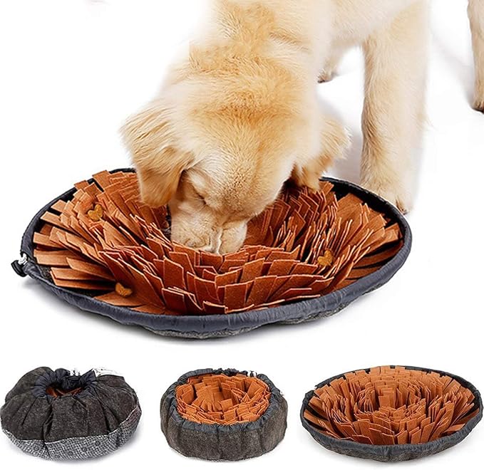Pet Snuffle Mat for Dogs,19" X 19" Dog Sniffing Pad,Washable Dogs Slow Feeding Bowl, Anti-Slip Dog Foraging Mat Nosework Training Blanket,Dog Treat Dispenser Puzzle Toys,Brown