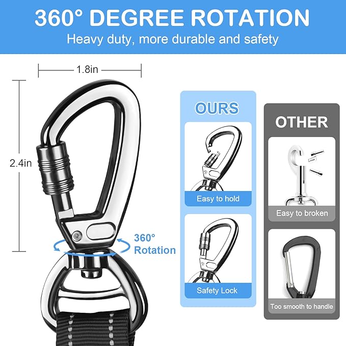 Heavy Duty Dog Leash for Medium Large Dogs,4-6FT Shock Absorbing Bungee Tactical Dog Leash with Control Padded Handle and Car Seatbelt, Reflective Lead for Walking Training,Black