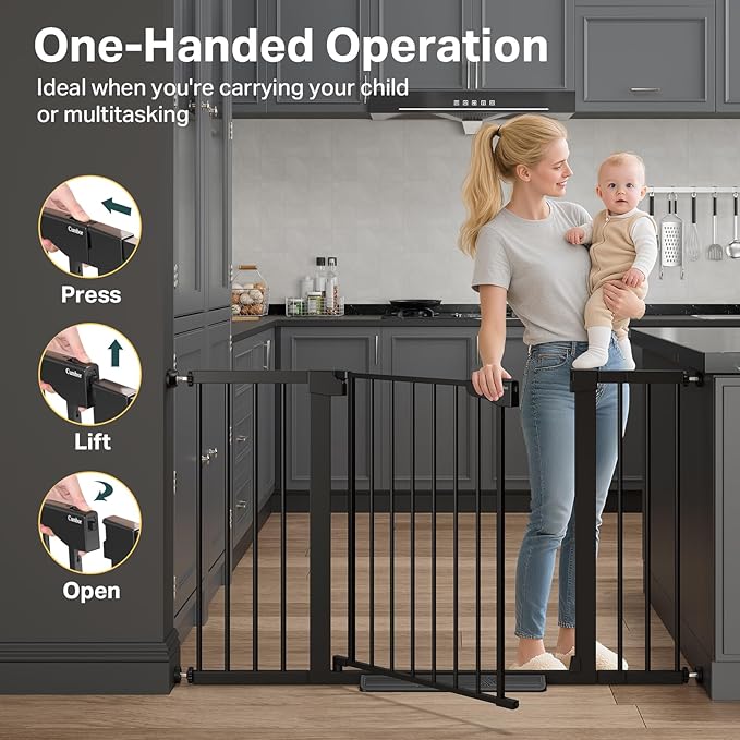 Cumbor 2 Pack 29.7"-51.5" Extra Wide Baby Gate for Stairs, Easy Wall Through Dog Gates for Doorways, Pressure Mounted Pet Gate Indoor, Safety Auto-Close Child Gate for Kids with 4 Wall Cups, Black