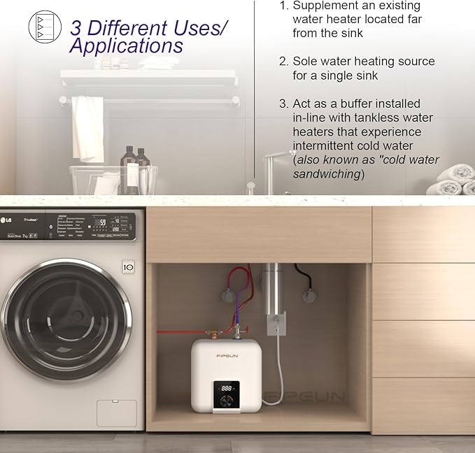 110V/115v/120V 1400-1500W Small Under Sink Tank 2.5 Gallon Water Heater Hot Storage，Mini Instant Electric RV TR Trailer Kitchen Compact Point-of-Use,2 PCs 16” Long 1/2”FIP Stainless Steel Hoses 9.5L