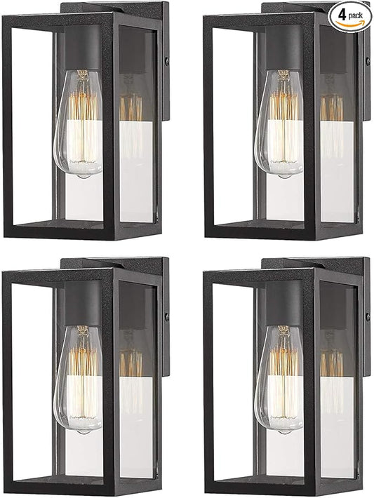 Bestshared Exterior Wall Light, Outdoor Wall Lantern, Exterior Mount Lighting Fixture, Outside Lamp for Porch, Entryway, Garage (Black, 4 Pack)