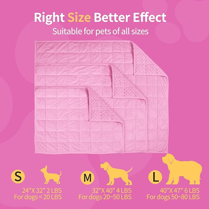 LaSyL Weighted Blanket for Pets | Thunder Blanket for Dogs Anxiety | Premium Soft Minky | Relaxation & Calming & Anti Anxiety | Used in Car, Bed, Couch | Pink, Washable Small (24"x32")