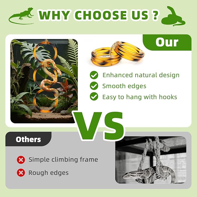 2 PCS Reptile Climbing Loops, Snake Climbing Rings, Snakes Tank Accessories for Ball Python & Climb Pet-Terrarium Enrichment Toys for Snakes, Iguana, Chameleon, Parrot, Lizard (Amber)