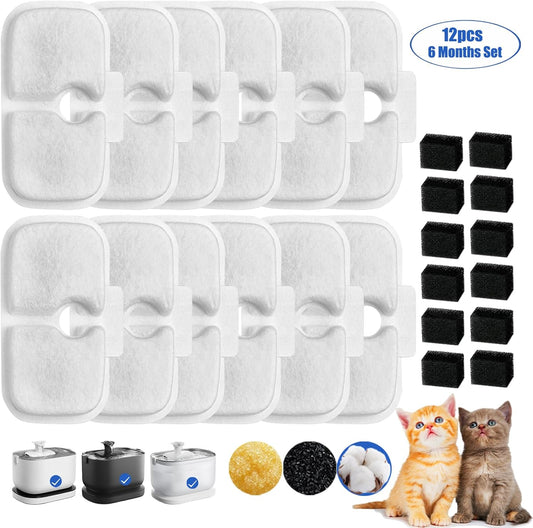 Cat Water Fountain Filter Replacement – 12 Pack for Petlibro Dockstream PLWF005 / PLWF115 / PLWF105