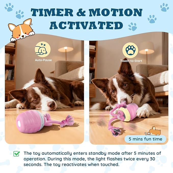 Interactive Dog Toys Ball - New Upgraded Chase Buddy Dog Toy for Small Dogs, Automatic Moving and Rolling Dogs Ball for Boredom, USB Rechargeable(Pink)