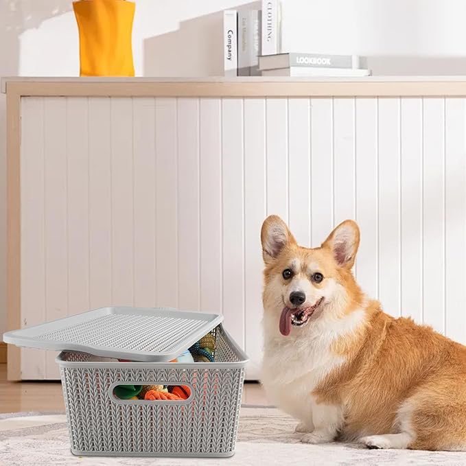 Geyecete Dog toy basket storage bins Stackable Plastic Pantry Bins with Lids Storage Basket torage bins with lids Pet/Pet Toy Storage Bin Doy Toy Box(2 PACK)