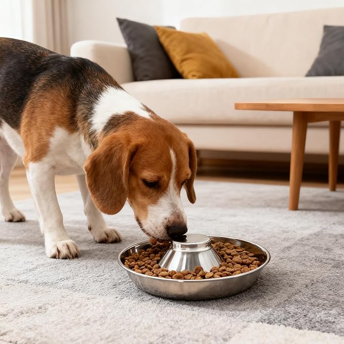 2 Pack Stainless Steel Puppy Bowls, Non-Skid Slow Feeder Bowls for Dogs, Raised Dog Food and Water Dish for Feeding Small Medium Large Breeds, Cats and Multiple Pets