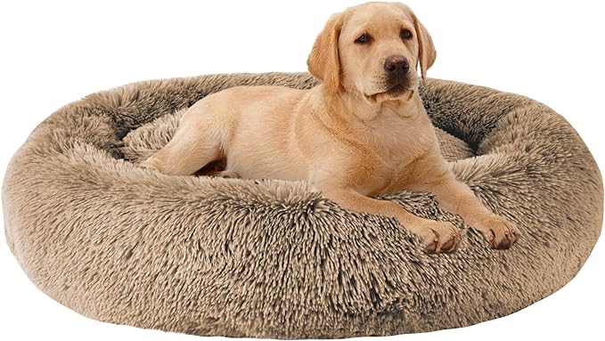 MFOX Calming Dog Bed (S/M/L/XL) for Medium and Large Dogs Comfortable Pet Bed Faux Fur Donut Cuddler Up to 15/30/50/90lbs