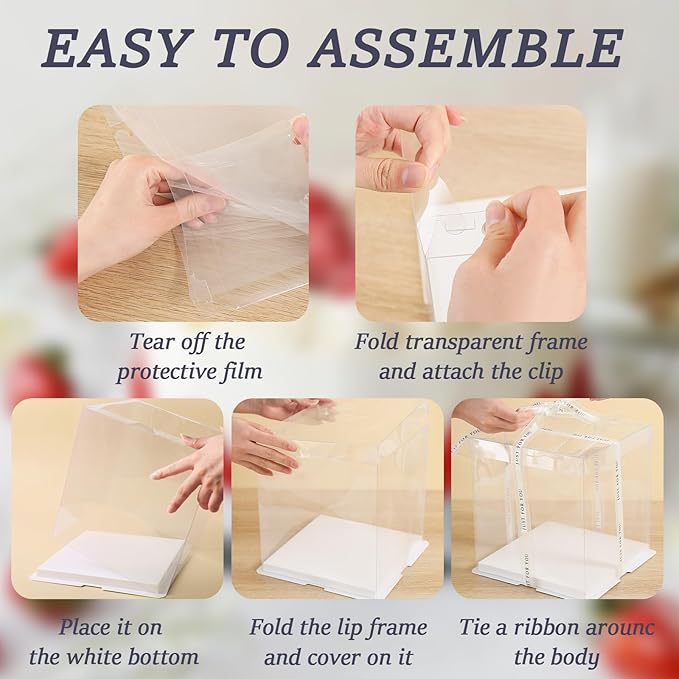 8Pcs Clear Cake Box with Ribbon 2-Layer 10x10x9 Inch, Transparent Cake Box with Lids, Tall Cake Boxes, Transport Gift Boxes for Birthday Wedding Valentine'Day.(Clear, 10 * 10 * 9inch/8pcs)