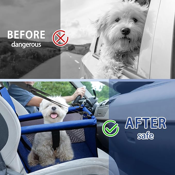 PetsHome Dog Car Seat Foldable Dog Car Booster Seat Waterproof Breathable Oxford Travel Bag for Small to Medium Dogs, Puppies, and Pets-Pure Blue