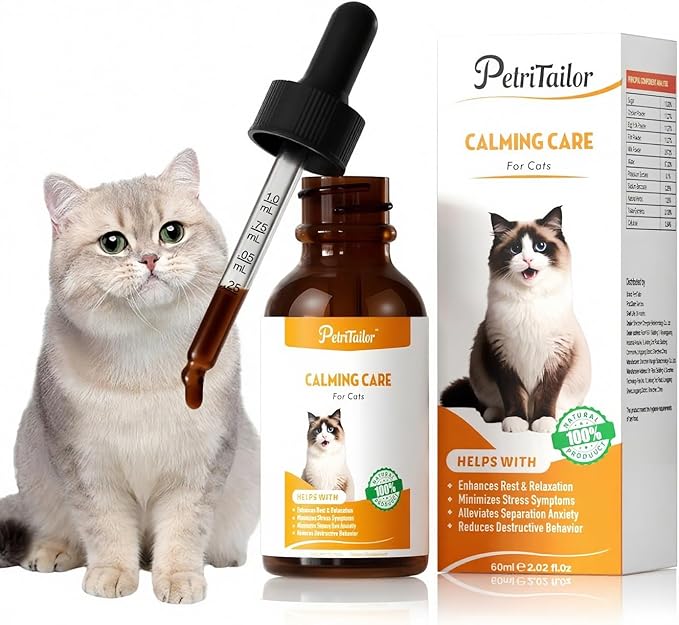Cat Calming Drops – Natural Anxiety & Stress Relief for Cats | Sleep Aid, Travel & Grooming Support | Helps with Aggression, Loud Noises & Night Restlessness | Safe Herbal Formula