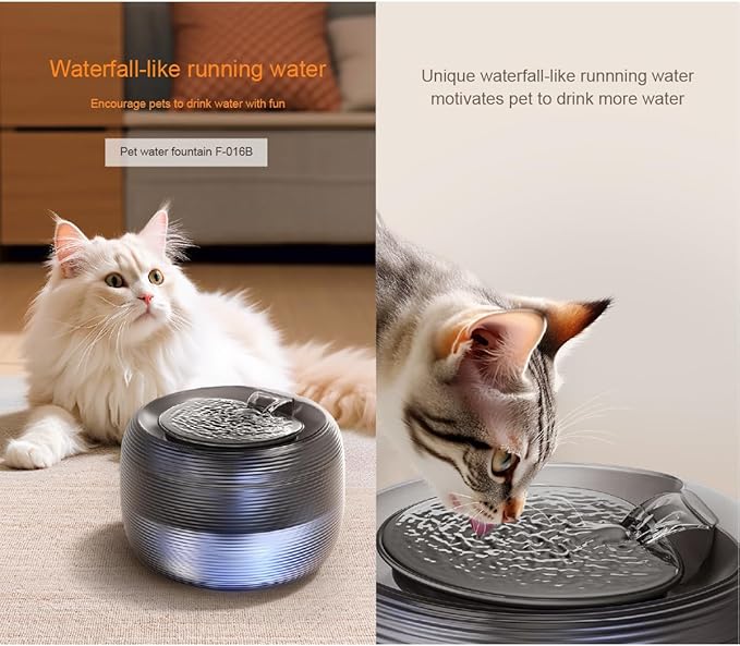 2.5L/85oz Translucent Fountain Water Bowl Drinking Dispenser Pet Waterer for Cats Dogs (White, Medium)