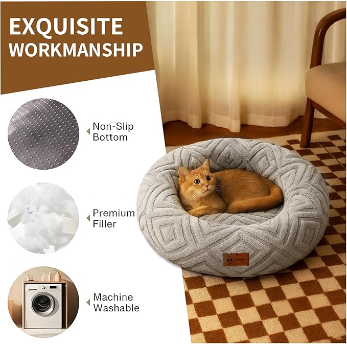 ShinHye Dog Bed for Small Dogs & Cats, Washable Calming Round Pet Bed with Non-Slip Bottom, Soft Indoor Puppy Bed(LX-Grey-23x23)