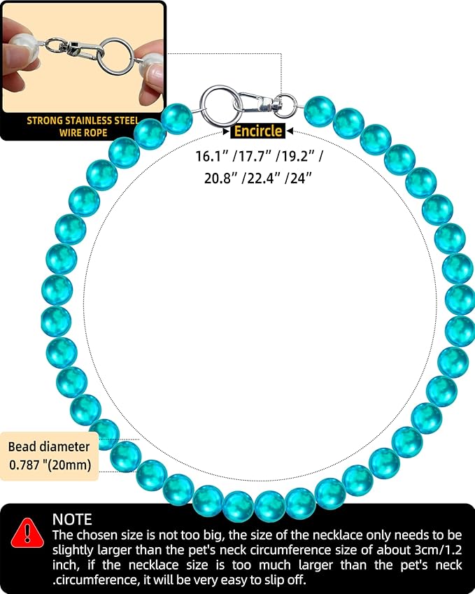 KUDES Chunky Pearl Dog Necklace (Beads 20mm),Elegant Classic Super Big Pearl Collar Necklace Accessories for Medium Large Dogs Occasions and Gatherings (Turquoise, 3XL(Neck Girth 20.5''-23''))