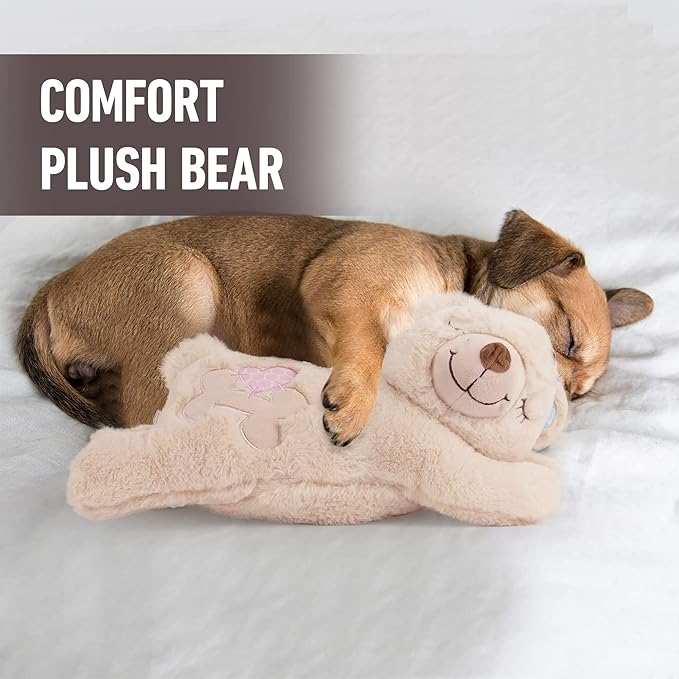 PetPrime Dog Heart Beat Puppy Plush Rabbit Toy - with Warmer Bag Pet Soft Anxiety Puppy Relief Toy Heartbeat Stuffed Animal Sleeping Buddy Anxiety Dog Toy (Bear)