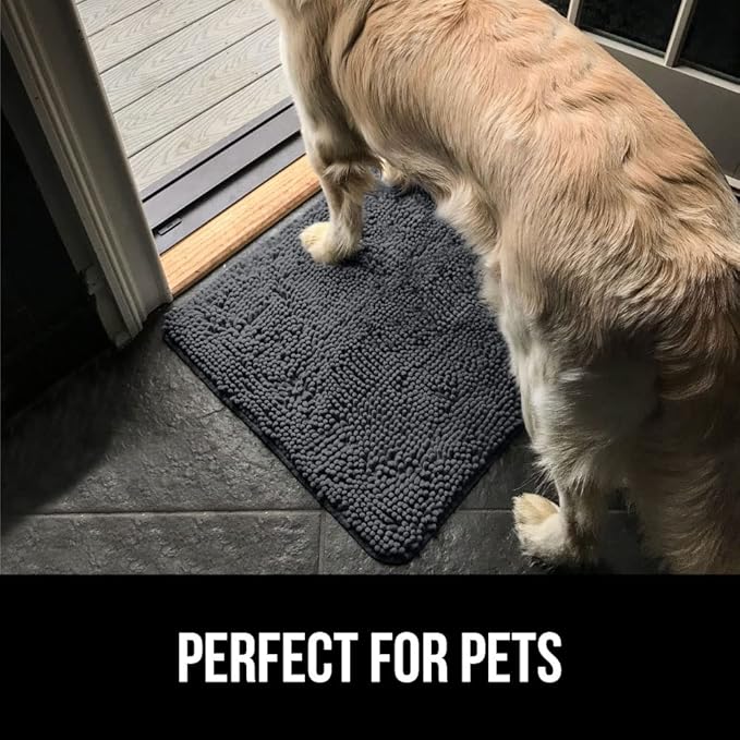 GORILLA GRIP SoakSTOPPER Dog Door Mat, 48x30 Machine Washable Rug Absorbent Doormat Captures Moisture Mud Dirt, Quick Dry Soft Chenille Entryway Rugs Indoor Entrance Mats for Dog Paws, Charcoal