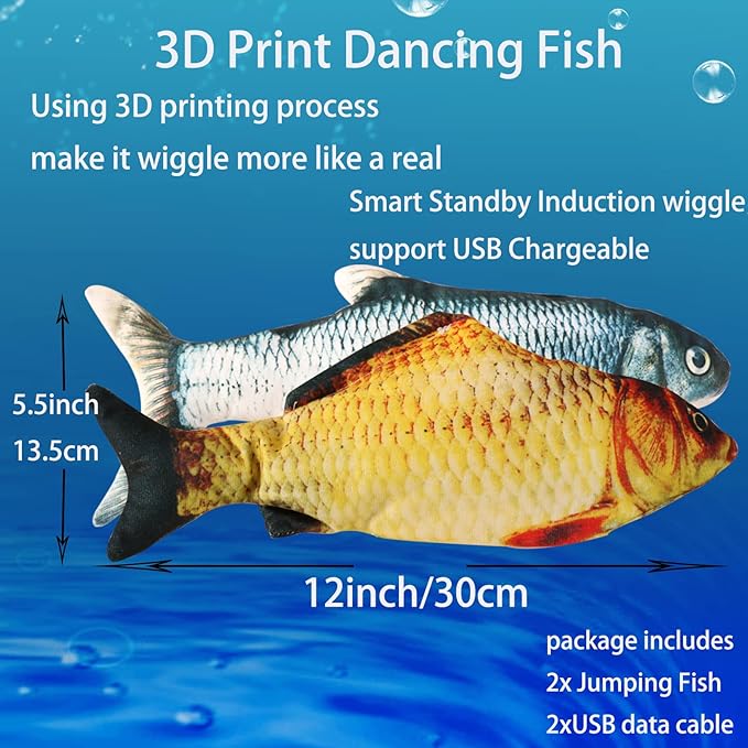 Realistic Flopping Fish Dog Chew Toy - Electric Moving Interactive Pet Toy for Small Medium Dogs, Chew Rocking Toy for Indoor Outdoor Exercise 2Pcs