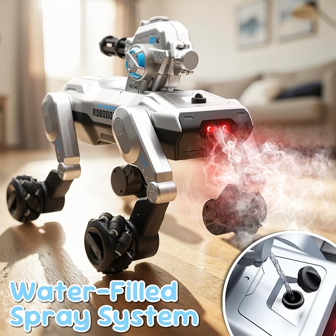 Smart Robot Dog RC Stunt Car Toys with Wheels, Remote Control STEM Pet Robot Toy with Music,Bionic Actions,Voice& Remote Control,Gesture Sensing,All-Terrain Stunt Pet Toy with Blaster foy Kids