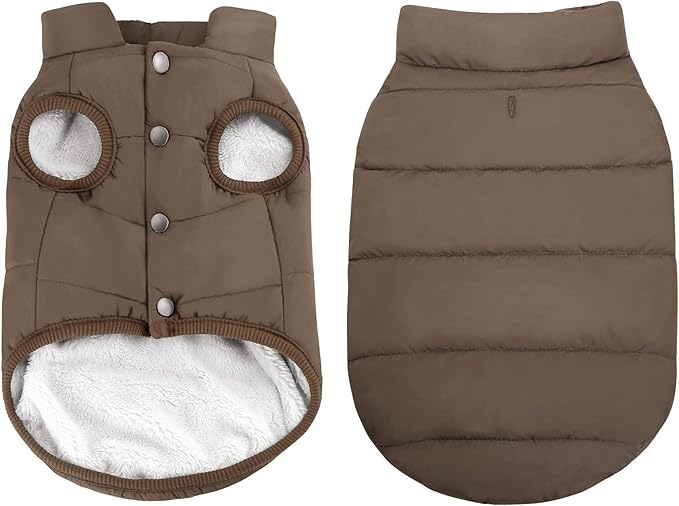 ASENKU Dog Winter Coat - Waterproof Windproof Dog Jacket, Warm Snowproof Doggie Puffer Vest for Cold Weather, Lightweight Snow Coats for Small Medium Large Dogs(L, Coffee)