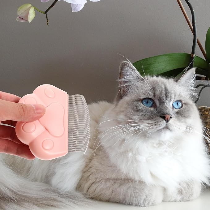 Mipcase 2pcs Cat Paw Design Pet Hair Removal Combs for Grooming, Detangling and Shedding Control, Blue Plastic Cat and Dog Brush Set for Indoor and Outdoor Pet Care