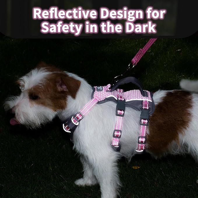 Huntboo Reflective Dog Harness with Handle, Escape Proof, No Slip, Breathable, Lightweight, Adjustable Lift Harness for Small, Medium, and Large Dogs Walking, Training, and Running Gear(Light Pink,XS)